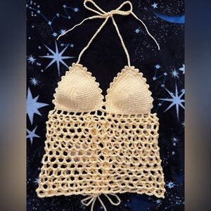 Crochet Butter Yellow Honeycomb Halter Top